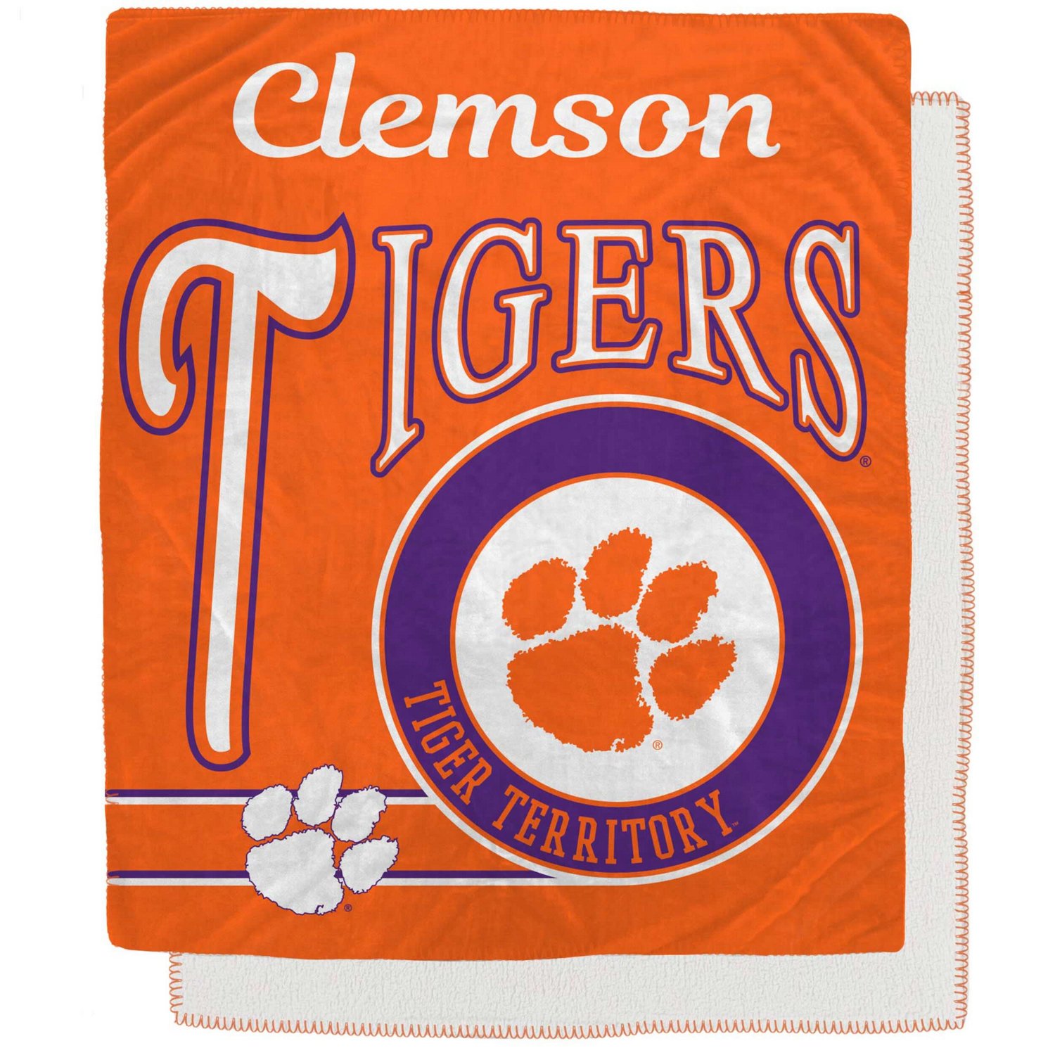 Clemson Tigers 50" x 60" Retro Emblem Flannel Fleece Sherpa Blanket - view number 1